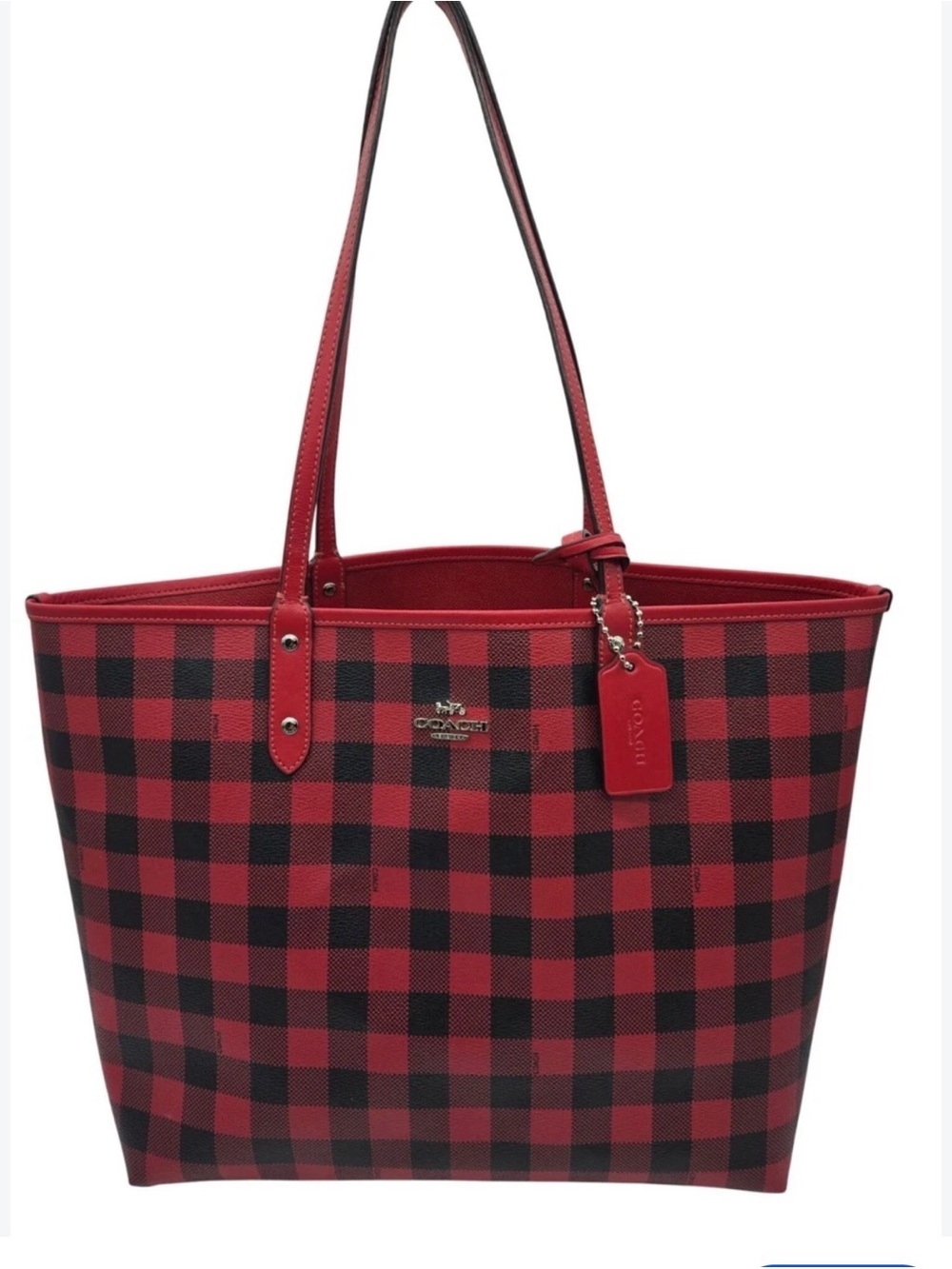 Coach reversible Red and Black Buffalo Check Tote